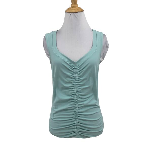 Athleta Tank Top Womens M Medium Sea Glass Gathered Front V Neck Sleeveless - Picture 1 of 11